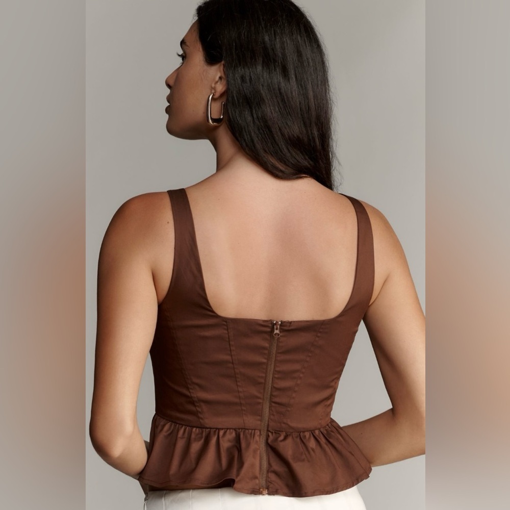NWT Anthropologie Square Neck Corset Peplum Tank Brown size XL - Picture 2 of 6